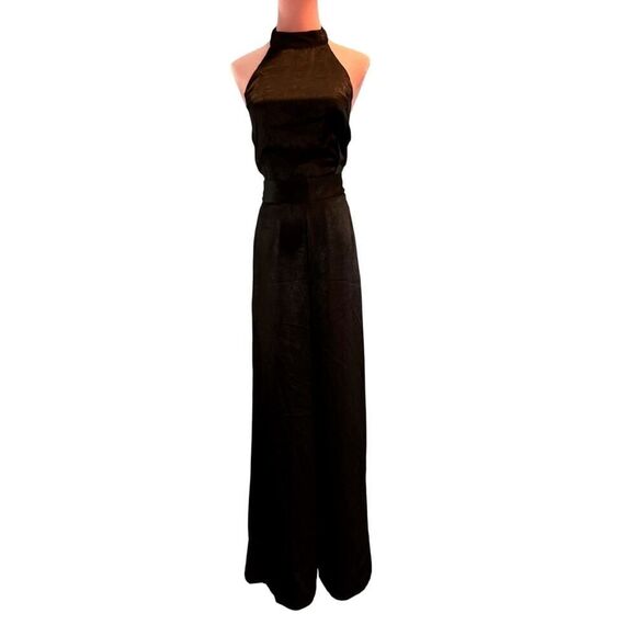 NWT USA Made MISA Black Satiny Special Occasion Backless Jumpsuit Wide Leg Small - Picture 1 of 13
